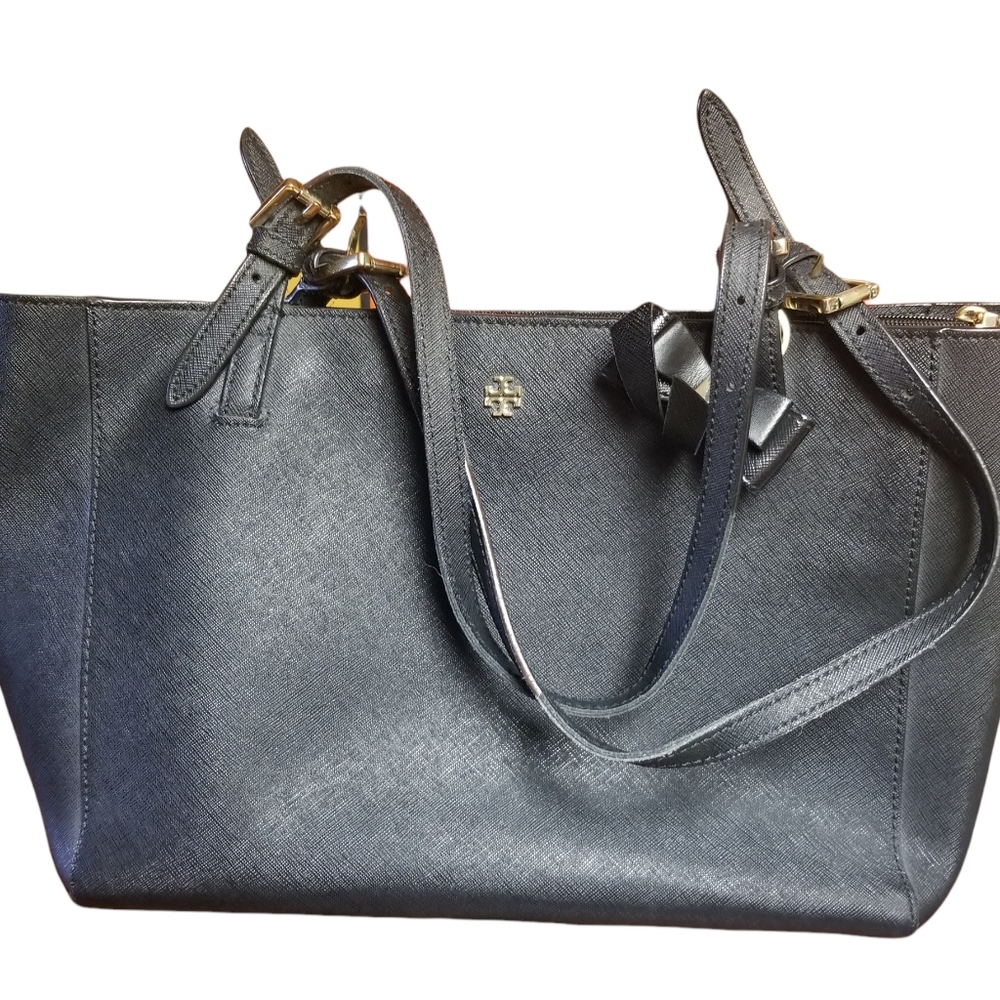 Tory Burch Black York Buckle Tote Large Laptop Purse